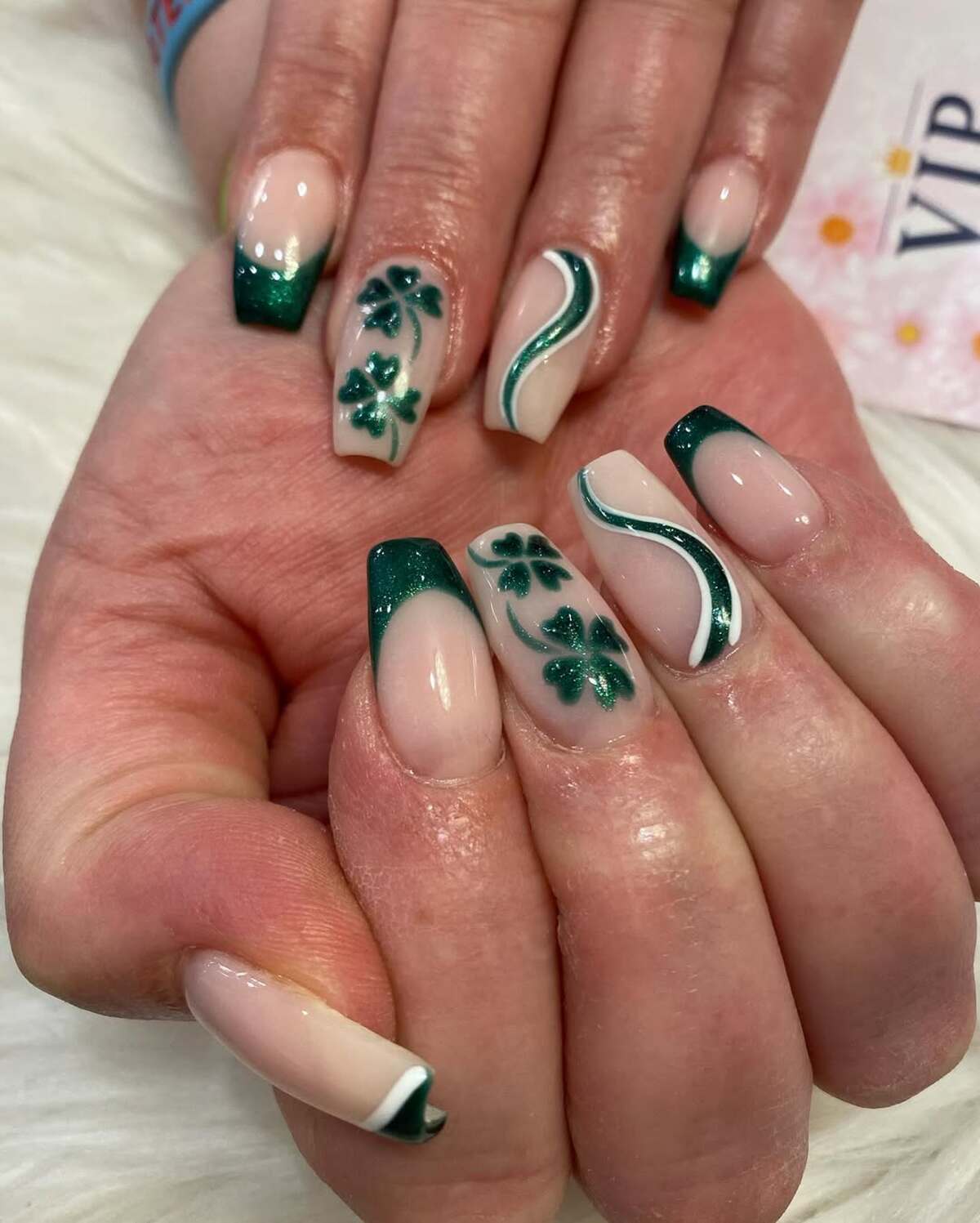 10. Classic Shamrock French Tips