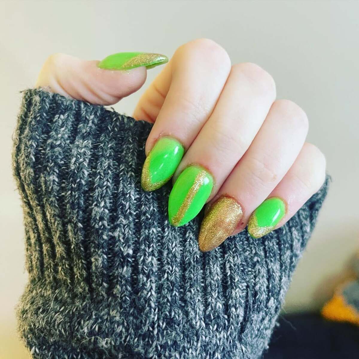 22. Neon Green with Glittery Gold Tips