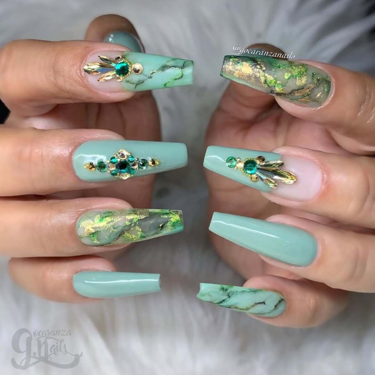 1. Elegant Mint Green with Gem Accents