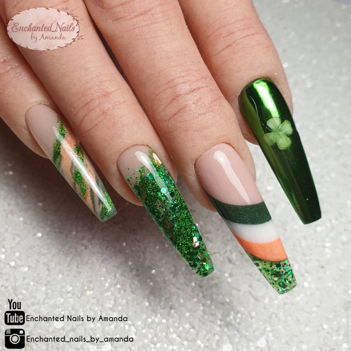 17. Irish Flag-Inspired Nails with Glitter