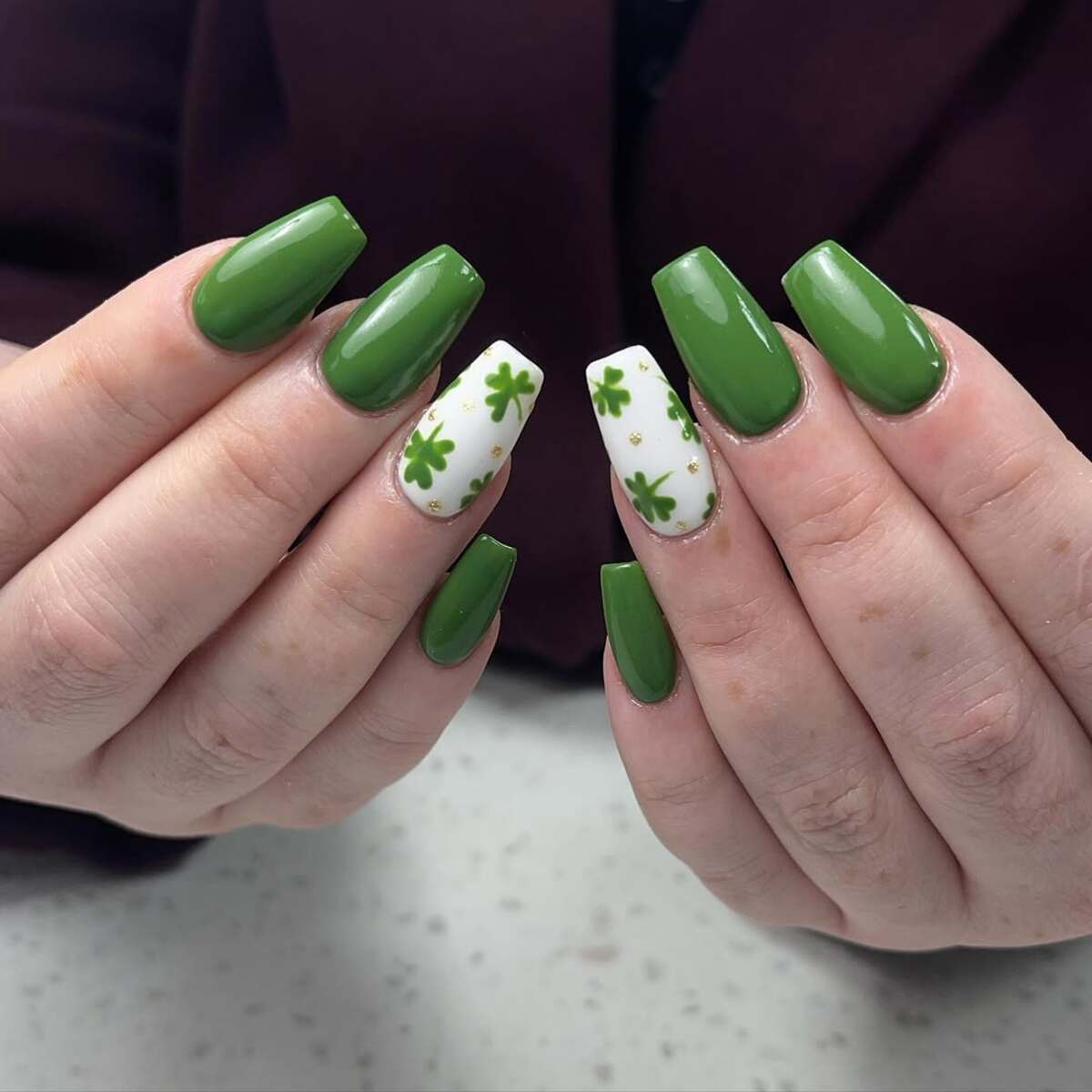 22. Glossy Green and White with Clover Accents