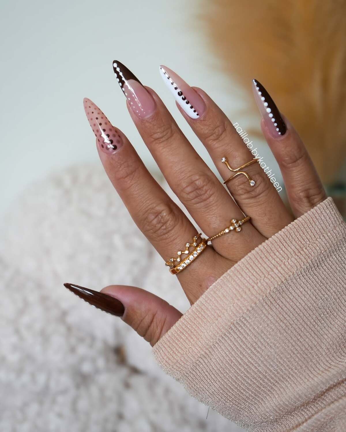 6. Polka Dot and Chocolate Contrast Nails