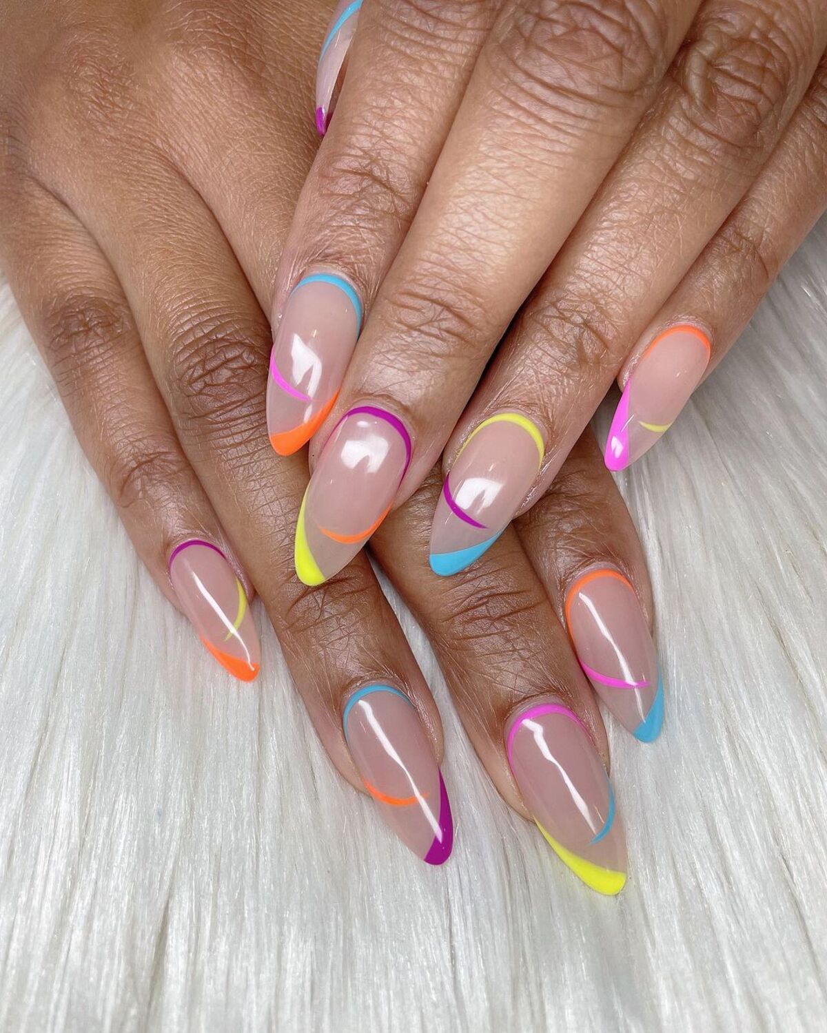 8. Colorful Neon Outline Nails