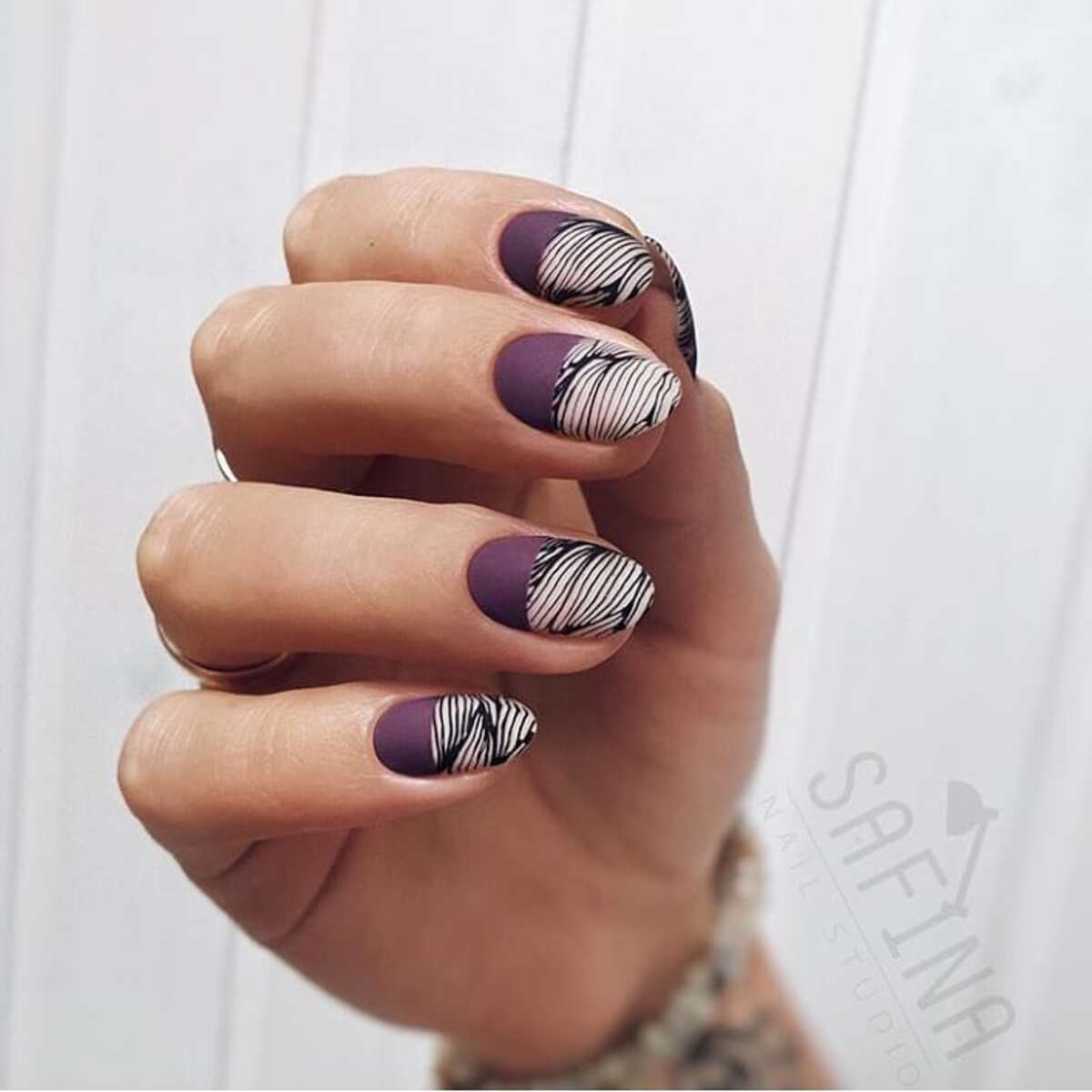 9. Matte Plum with Black and White Stripes