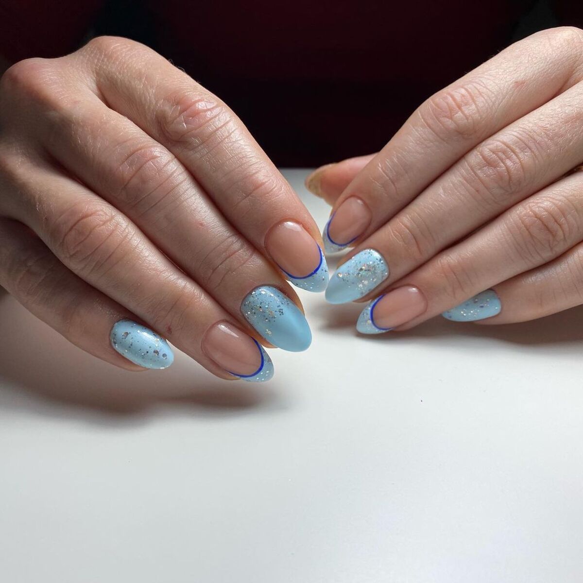 20. Frosty Blue with Glitter and French Tips