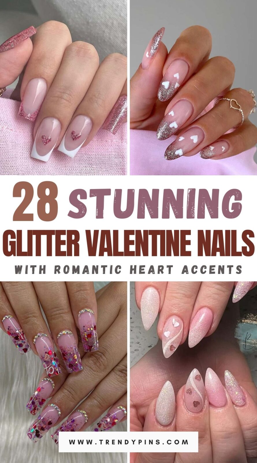 Glittering Valentine S Day Nails With Heart Accents