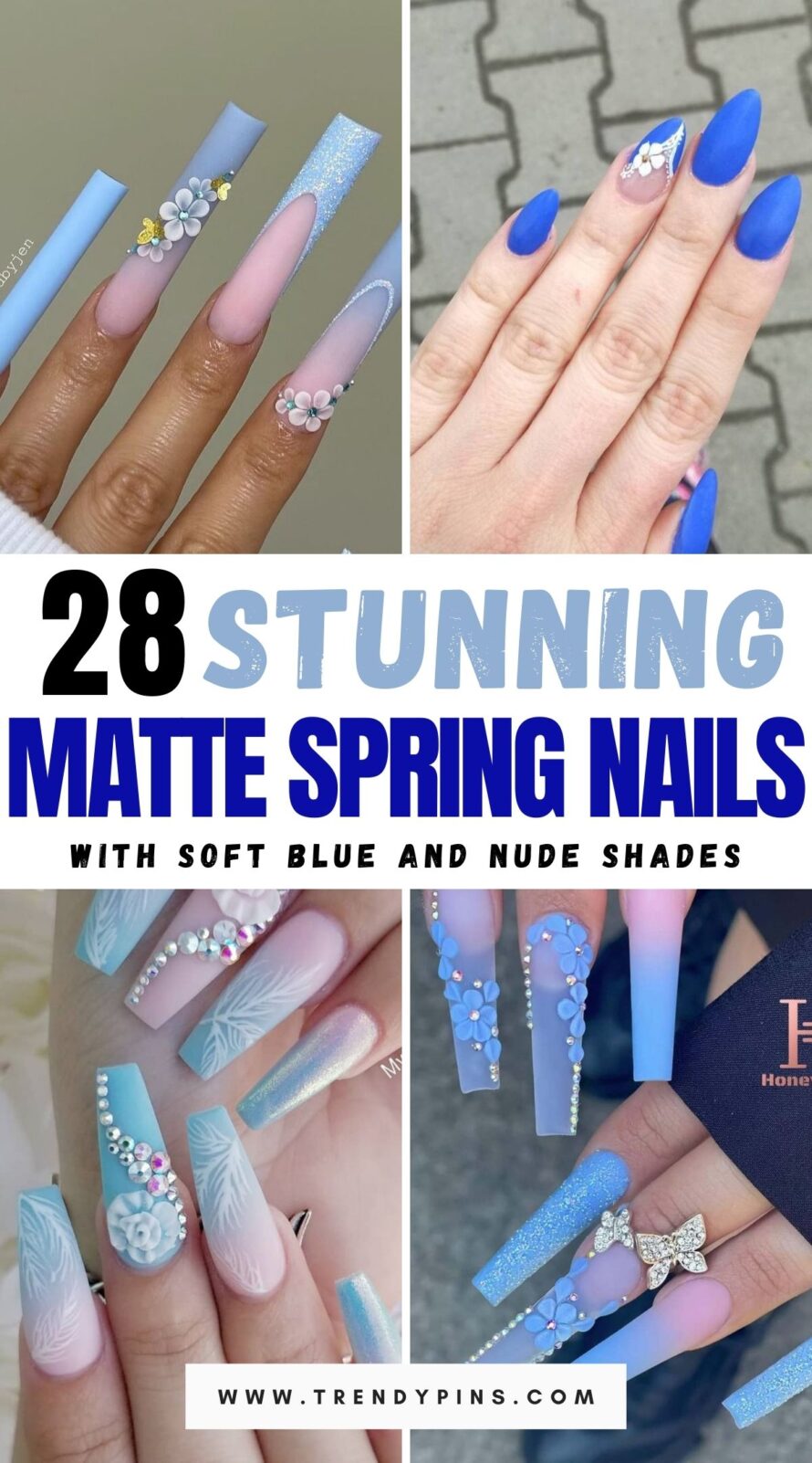 Matte Spring Nail Ideas Featuring Soft Blue And Nude Shades