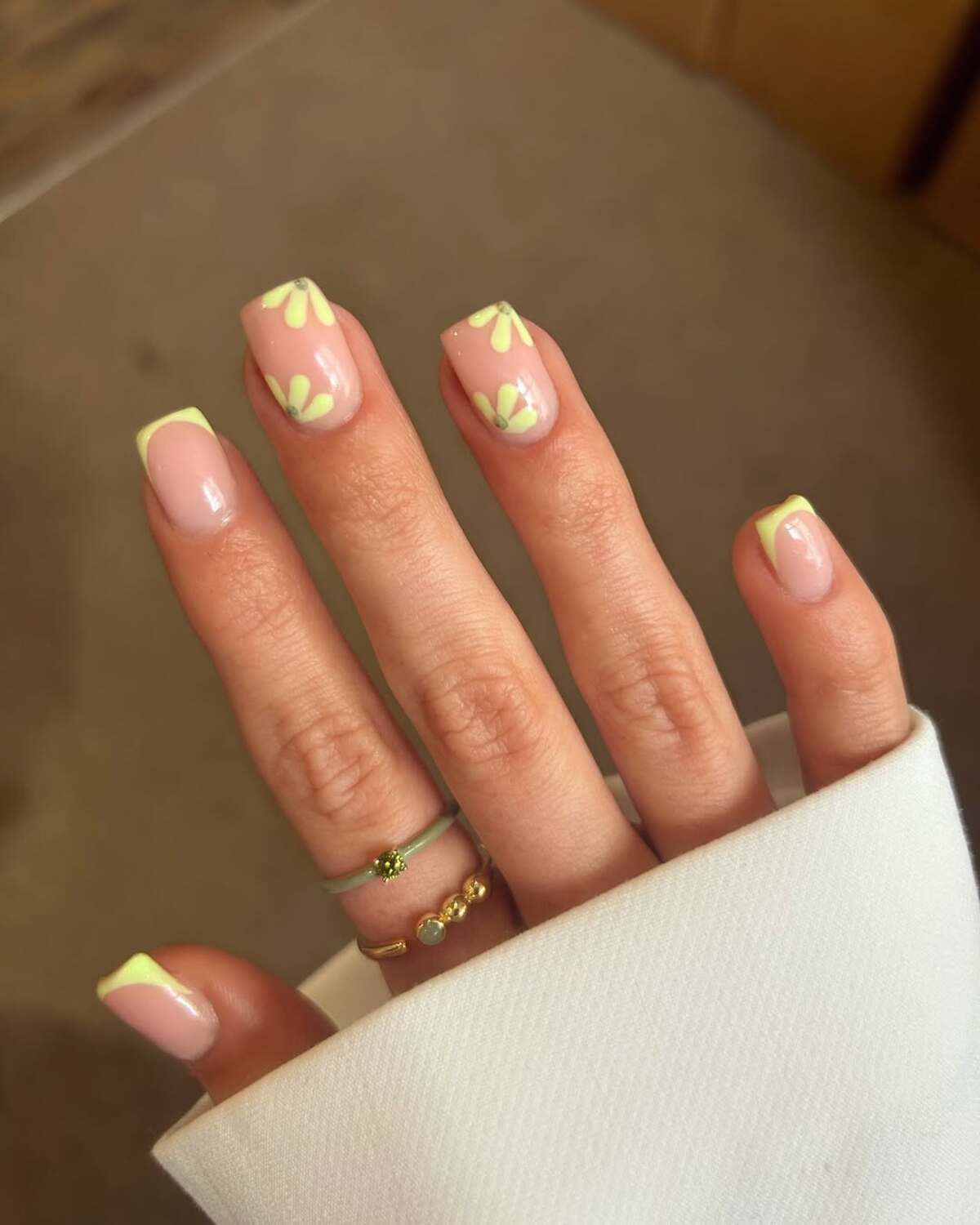 2. Yellow Daisy French Tips on Square Nails