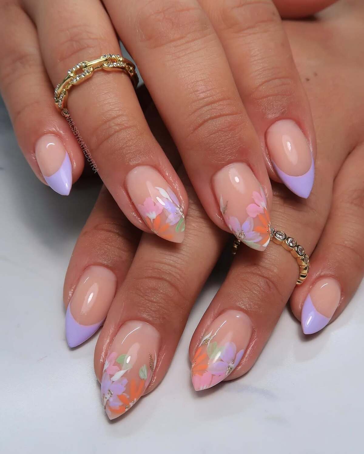 6. Lavender and Floral Fantasy with Hand-Painted Details