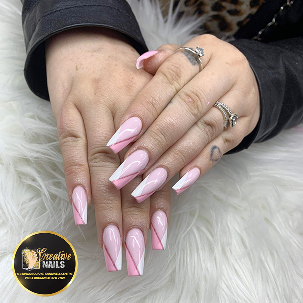 17. Crisp Pink Diagonal French Tips