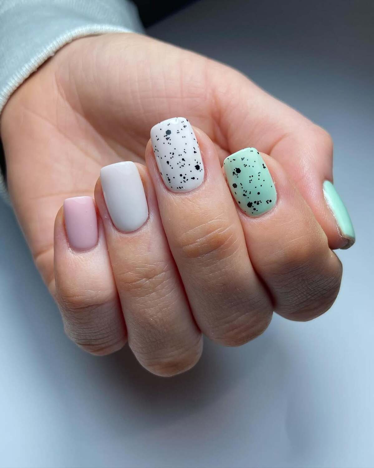 4. Speckled Neutrals with Mint Green