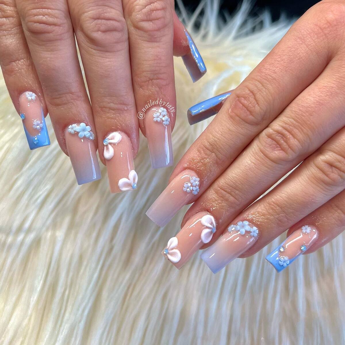 23. Delicate Ombre with 3D Floral Accents