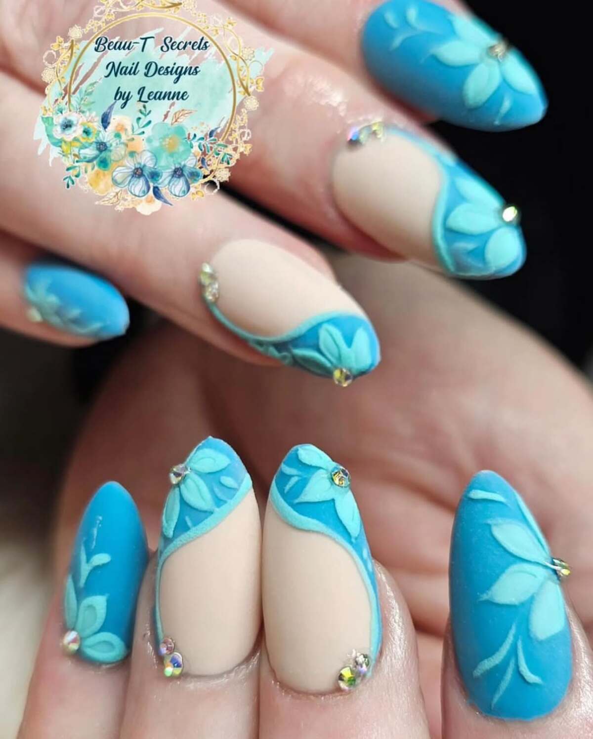 24. Vivid Blue Florals on Nude Canvas