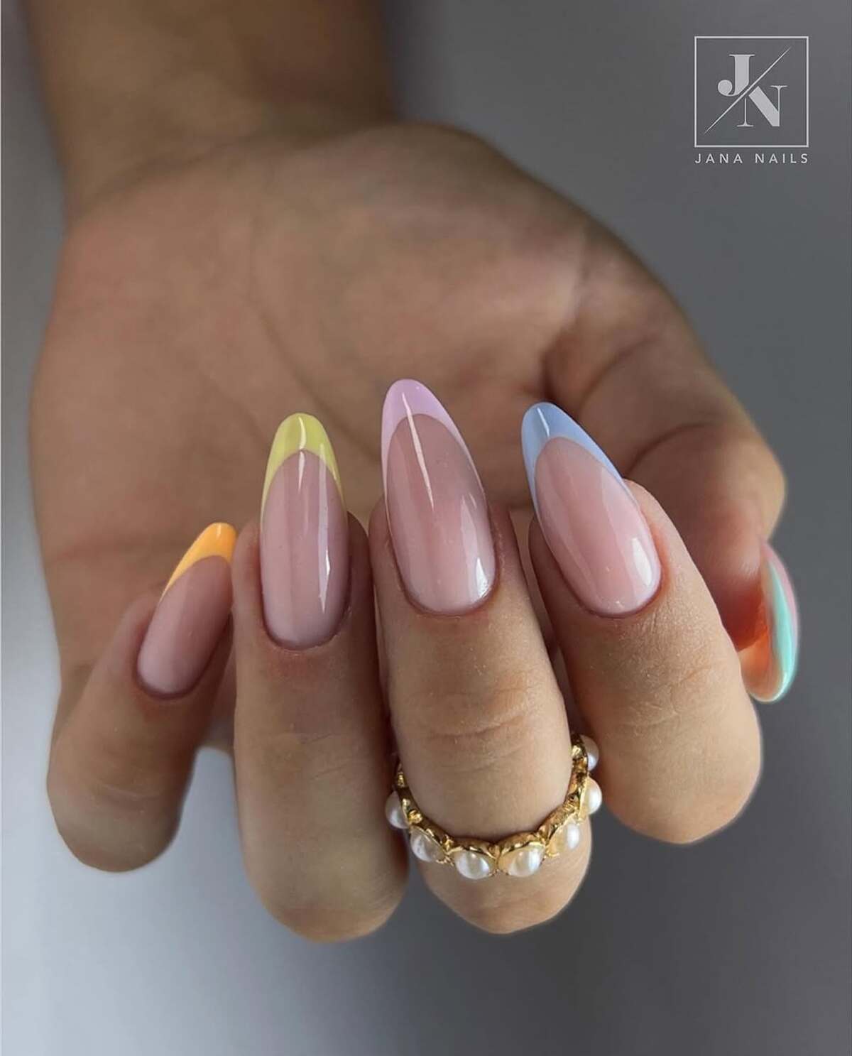 5. Multicolor French Tips in Rainbow Pastels