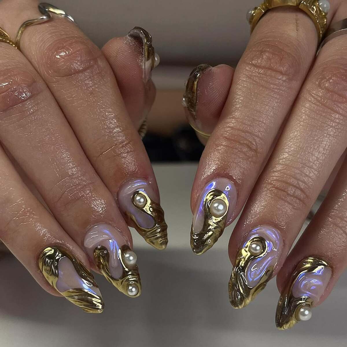 16. Iridescent Gold with Pearl Accents