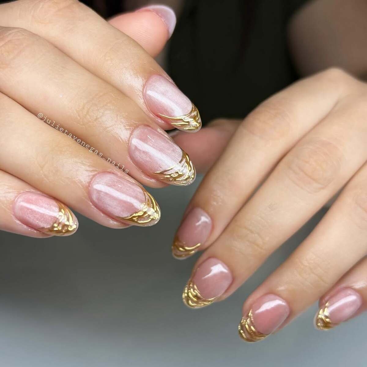 9. Subtle Shimmer with Gold-Tipped French Nails